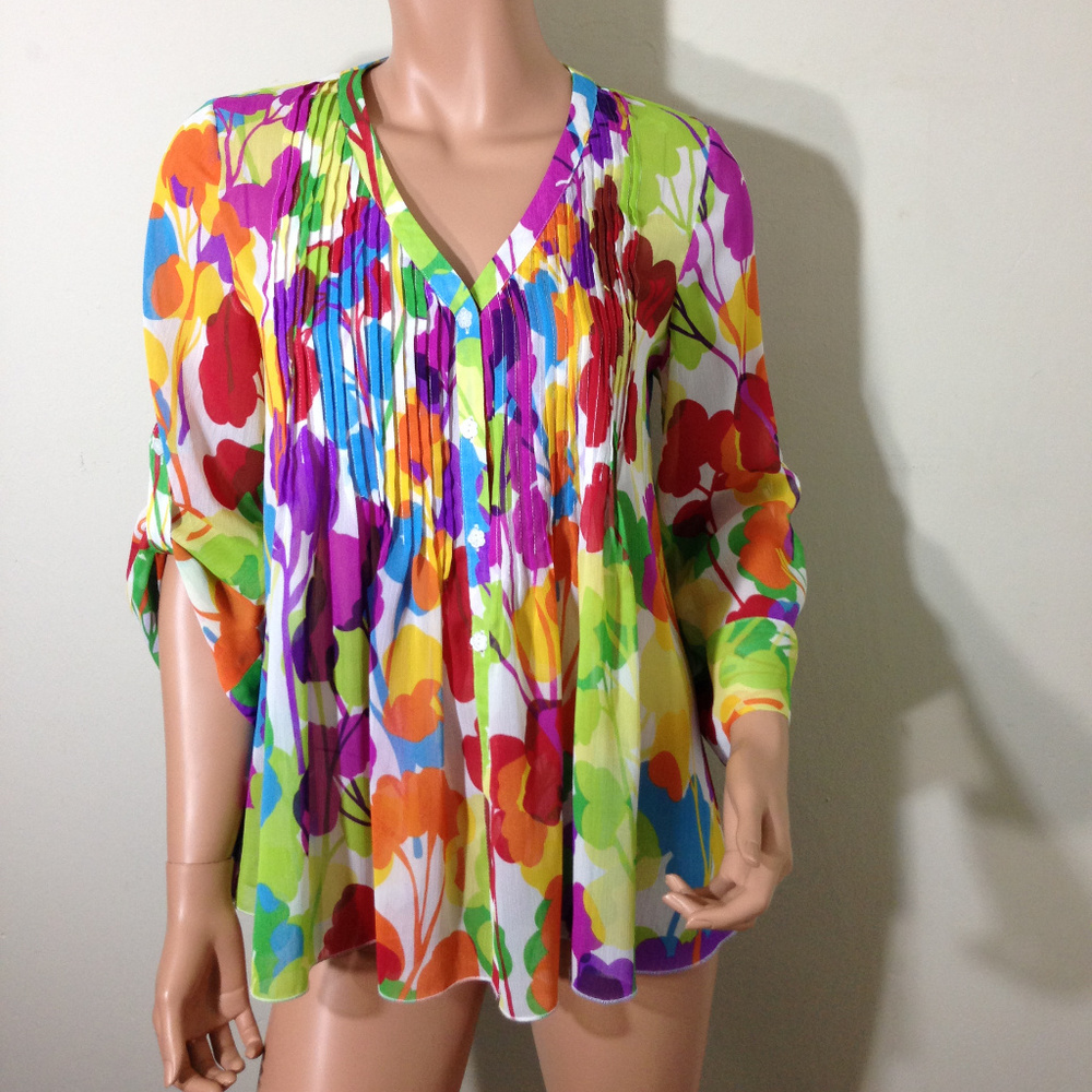 Spense Floral Button Down Blouse Top Small